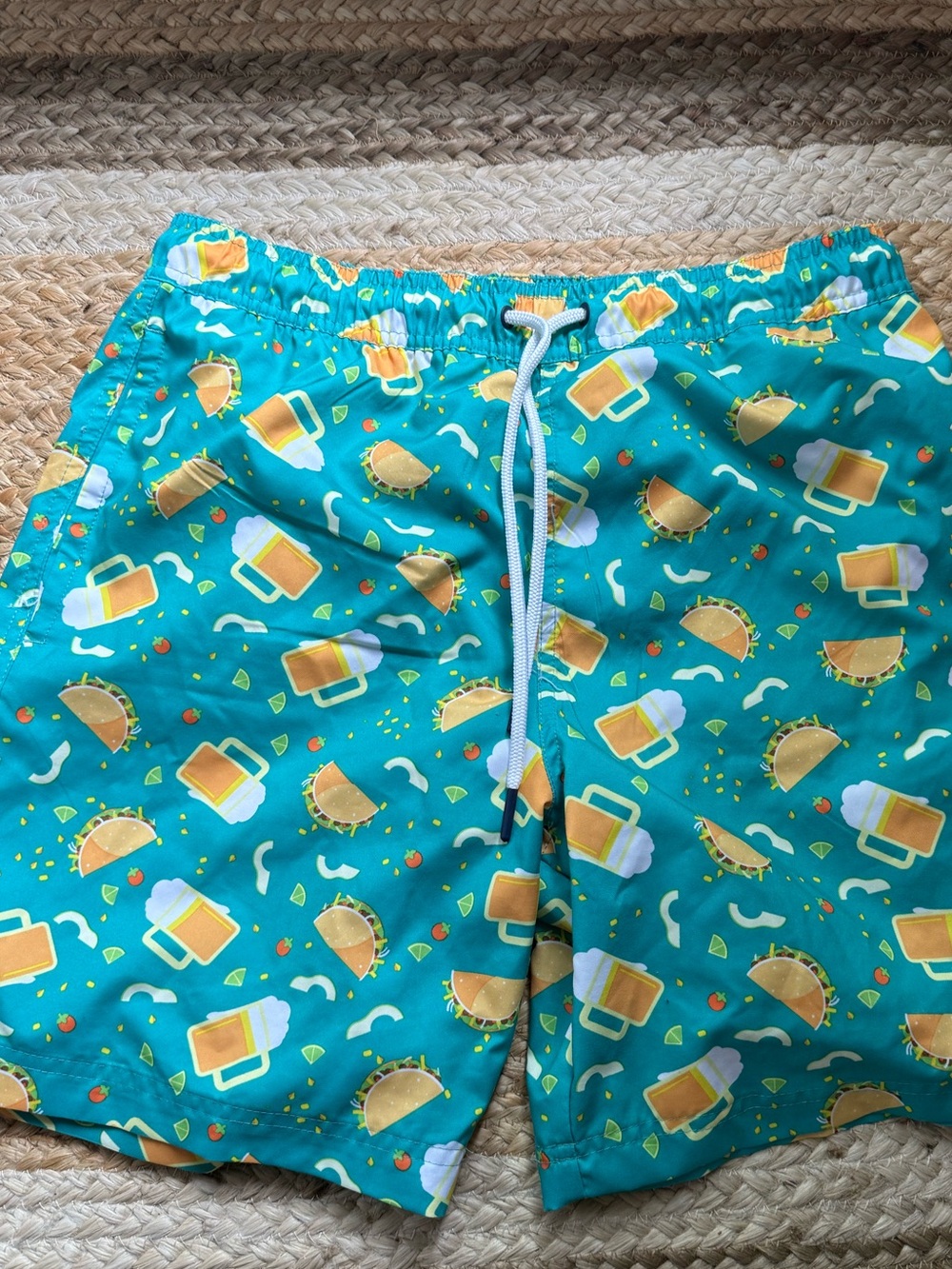 Men's Teal Taco & Beer Print Swim Shorts - small